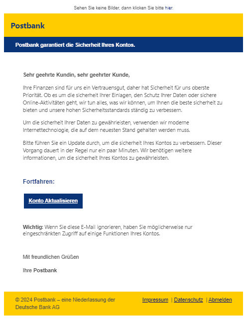 Postbank Konto zur Sicherheit aktualisieren