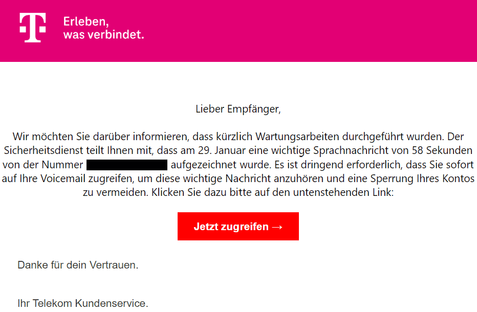 Telekom Wartungsarbeiten Sicherheitsdienst drohende Sperrung