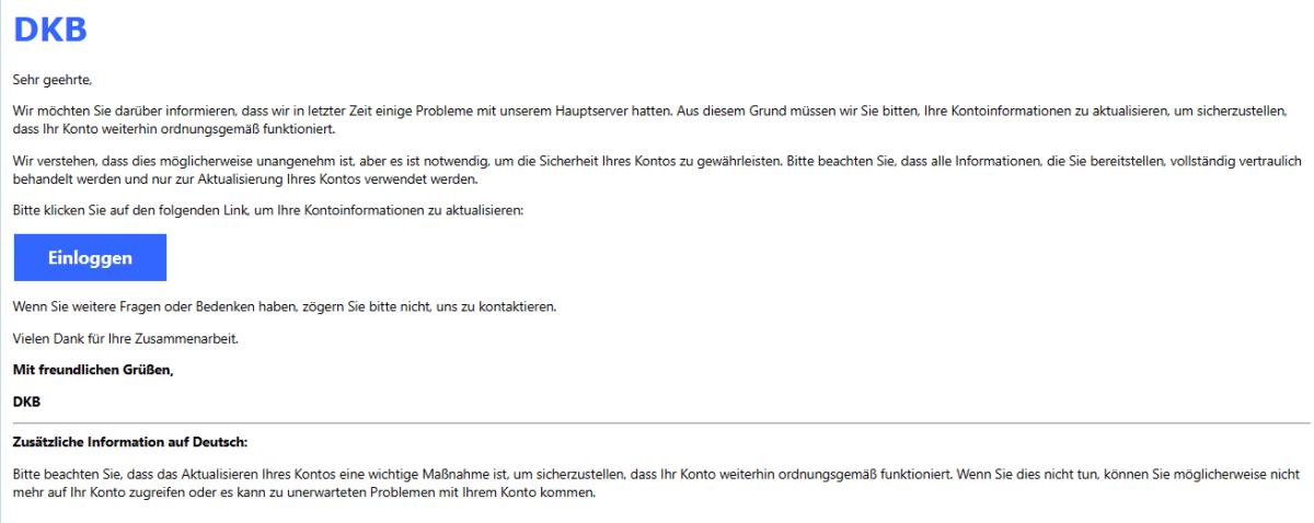 DKB Problem Hauptserver Kontodaten aktualisieren