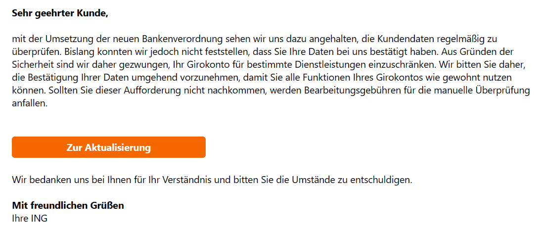 ING neue Bankenverordnung Aktualisierung Girokonto