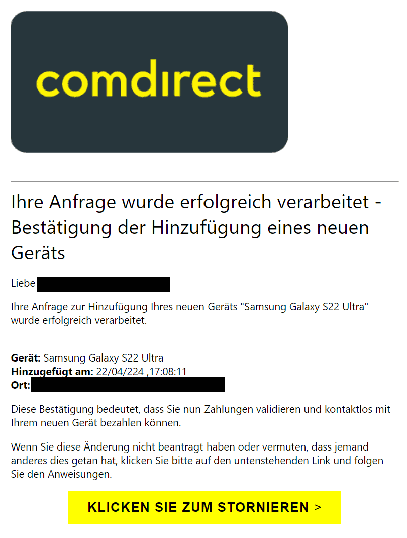 Comdirect neues Gerät stornieren