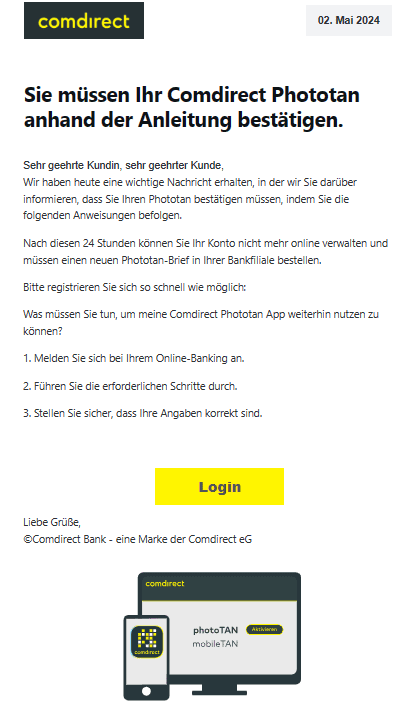 Comdirect PhotoTan Anmeldung bestätigen
