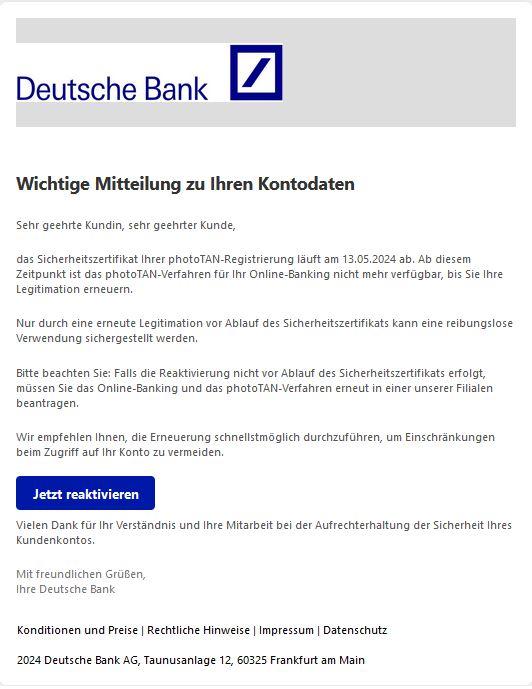 Deutsche Bank Ablauf Sicherheitszertifikat