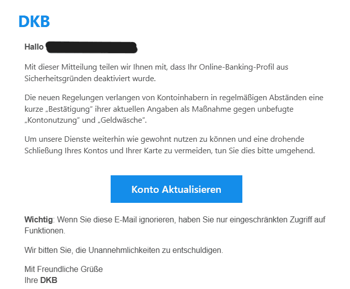 DKB Konto deaktiviert Sicherheitsgründe