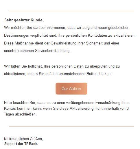 TF Bank neue Gesetze verpflichten Kontoaktualisierung