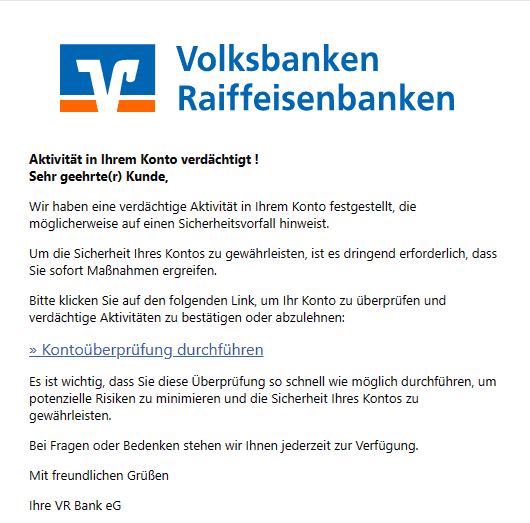 Volksbank Sicherheitsvorfall Konto Prüfung
