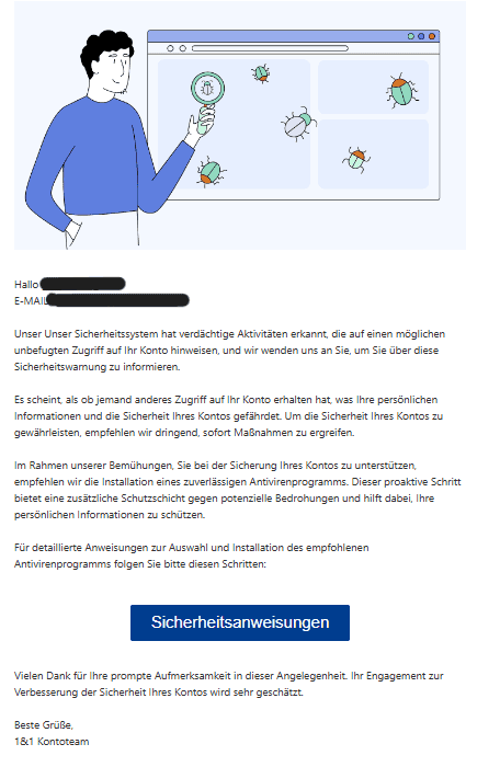 1&1 Sicherheitsanweisungen unbefugter Zugriff