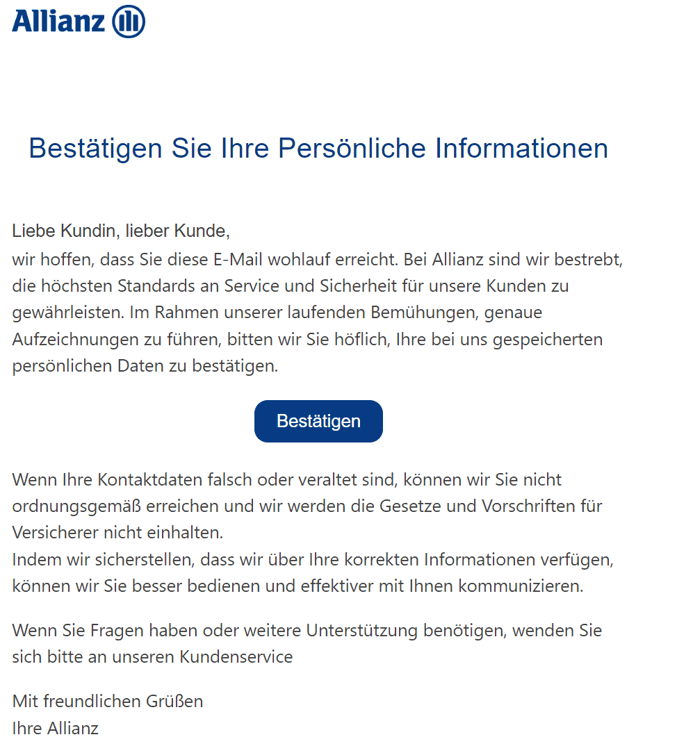 Allianz Kontaktdaten bestätigen