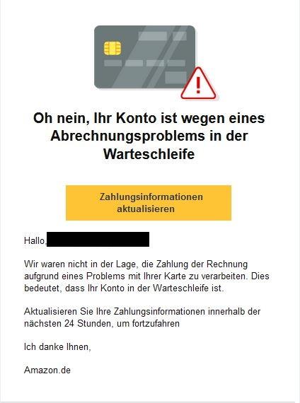 Amazon Abrechnungsproblem Zahlungsinformationen aktualisieren