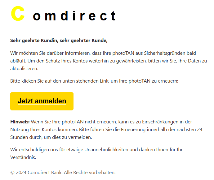 Comdirect PhotoTan innerhalb 24 Stunden erneuern