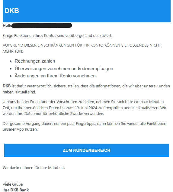 DKB Konto deaktiviert EInschränkungen aufheben