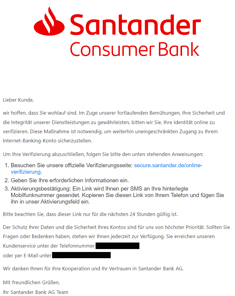 Santander Identität verifizieren Internet Banking Konto