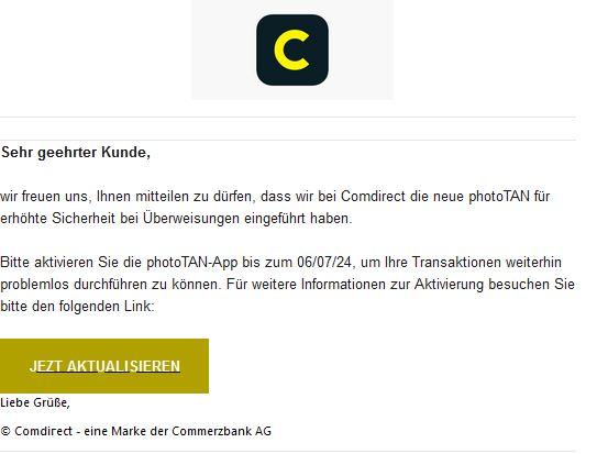 Comdirect neue PhotoTan aktivieren