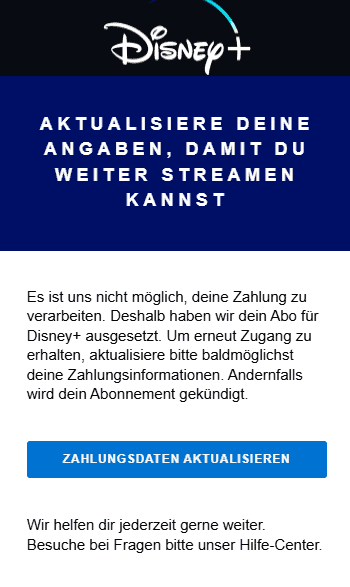 Disney Plus Zahlungsdaten aktualisieren