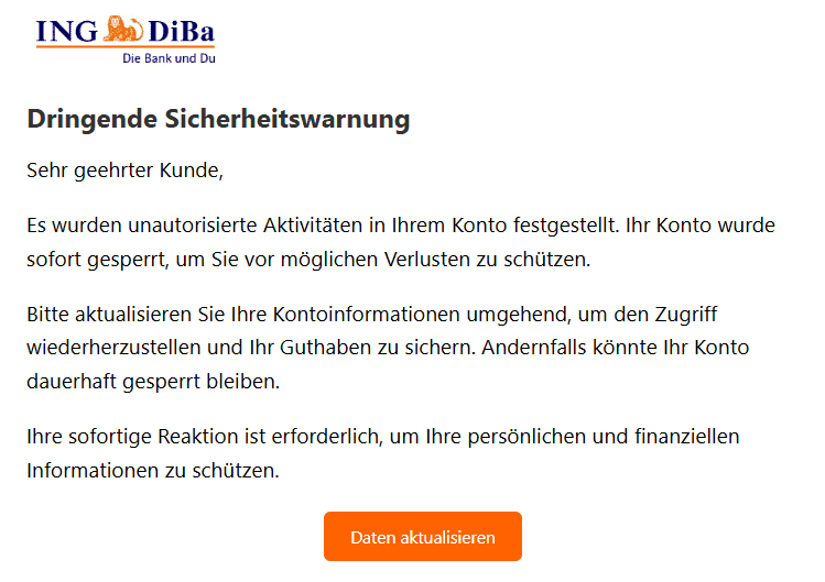 ING Konto gesperrt unauthorisierte Aktivität