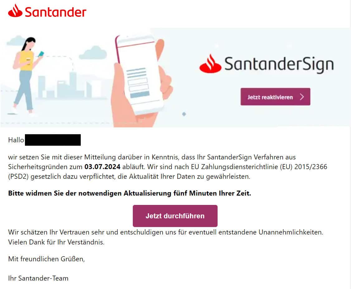 Santander Daten Aktualisierung durchführen