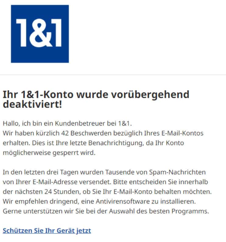 1&1 Konto deaktiviert Gerät schützen