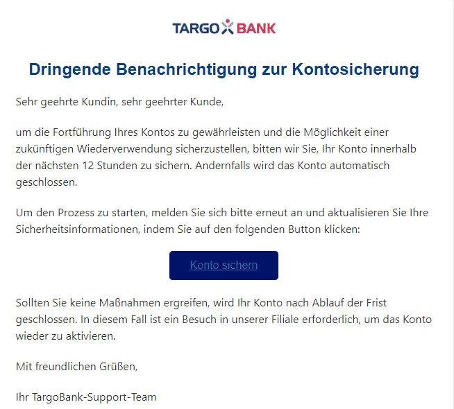 Targobank Konto sichern sonst Schliessung
