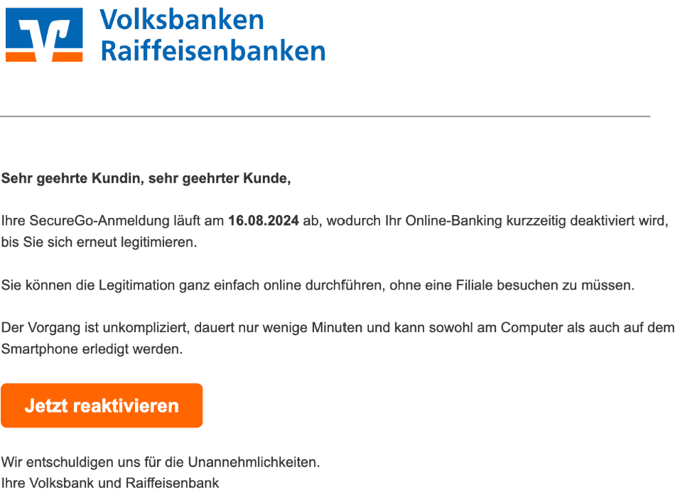 Volksbank SecureGo Anmeldung läuft ab OnlineBanking deaktiviert
