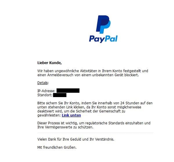 Paypal Anmeldeversuch unbekanntes Gerät