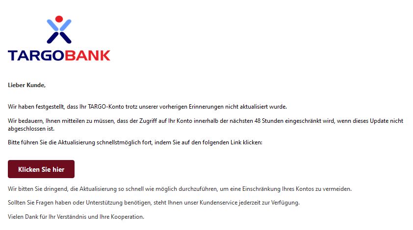 Targobank Erinnerung Zugriff Konto eingeschränkt