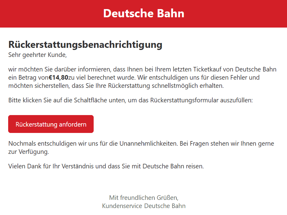 Deutsche Bahn Angebliche Rückerstattung für Bahnkunden