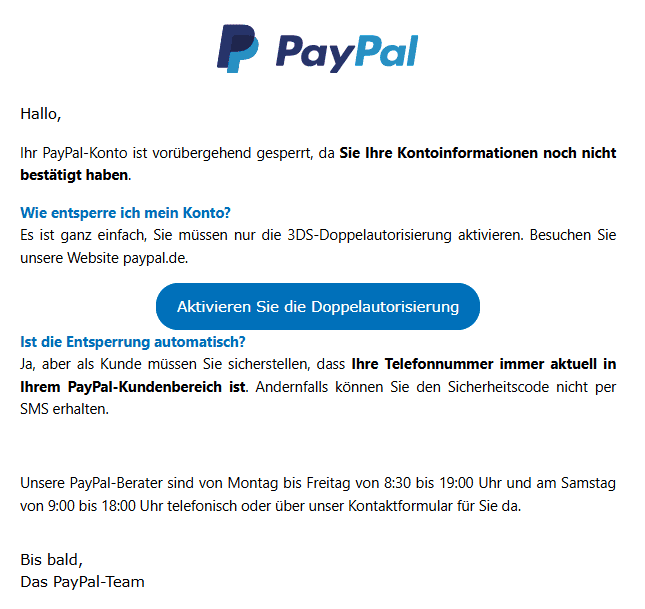PayPal Vermeintliche Kontosperrung