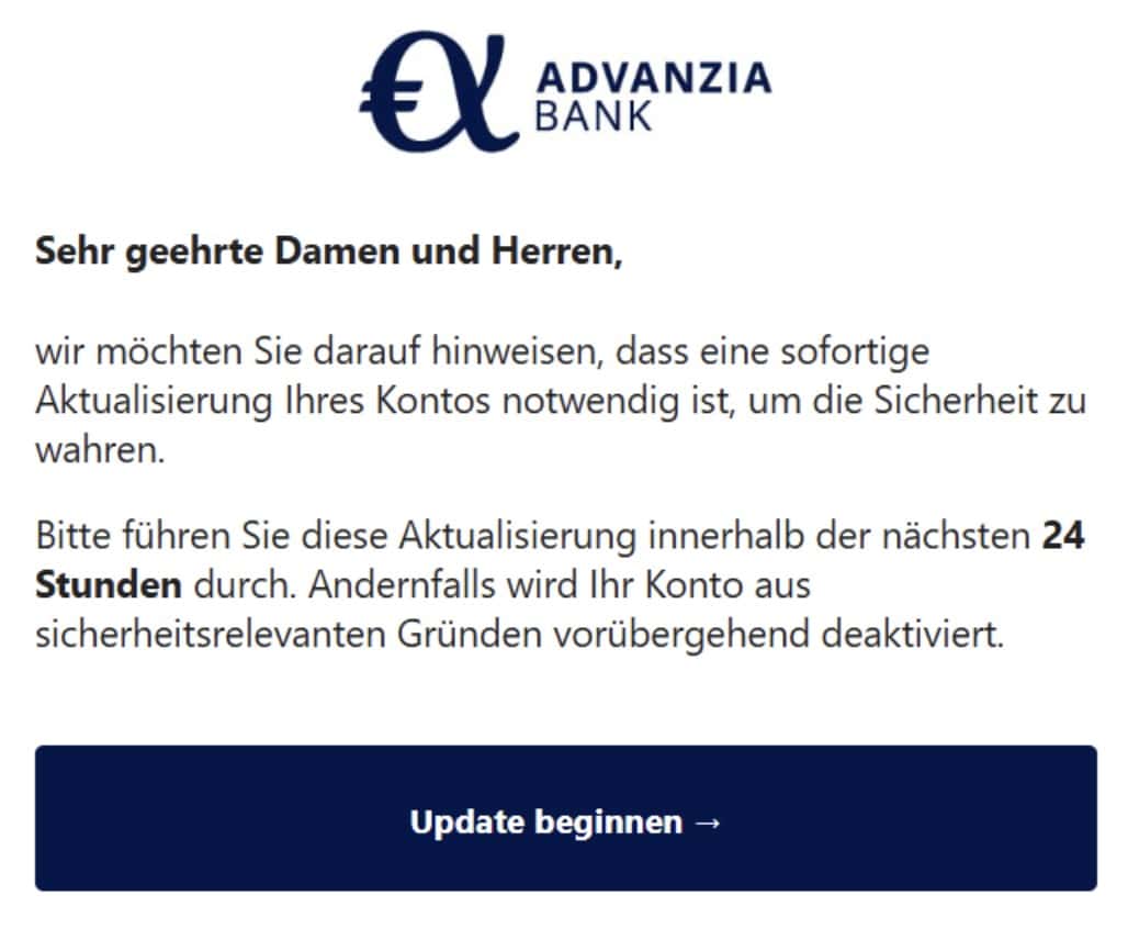 Advanzia Bank Phishing E-Mail/SMS