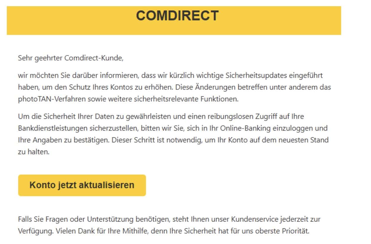 Comdirect Phishing E-Mail/SMS
