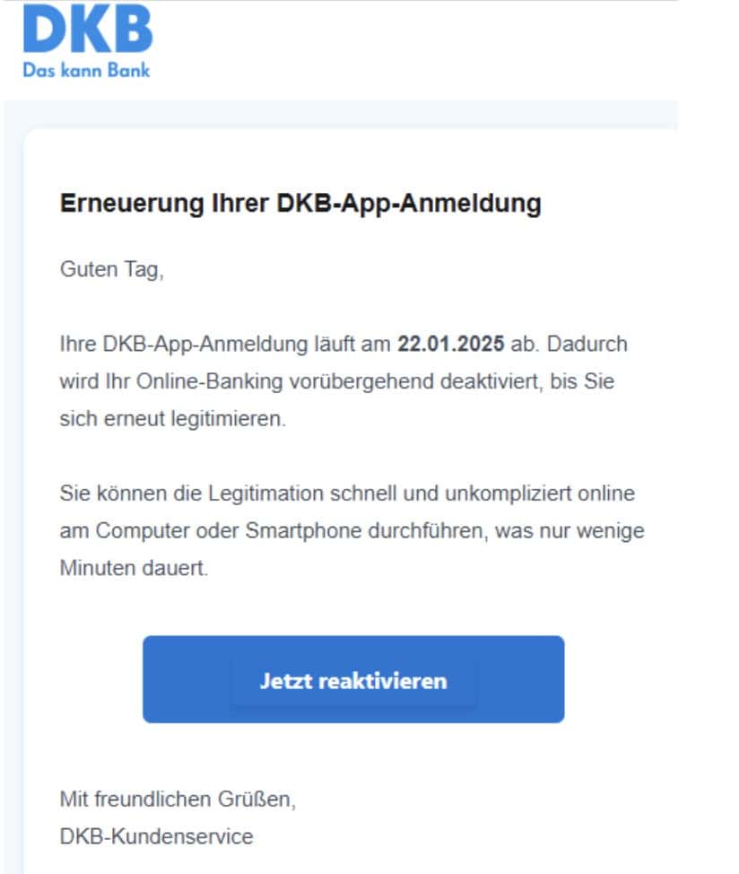 DKB Phishing E-Mail/SMS