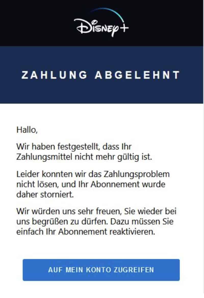 Disney+ Phishing E-Mails/SMS