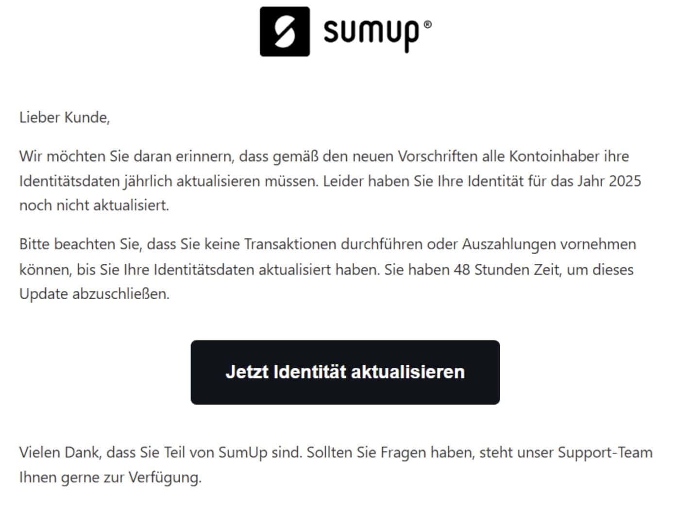 SumUp Phishing E-Mail/SMS