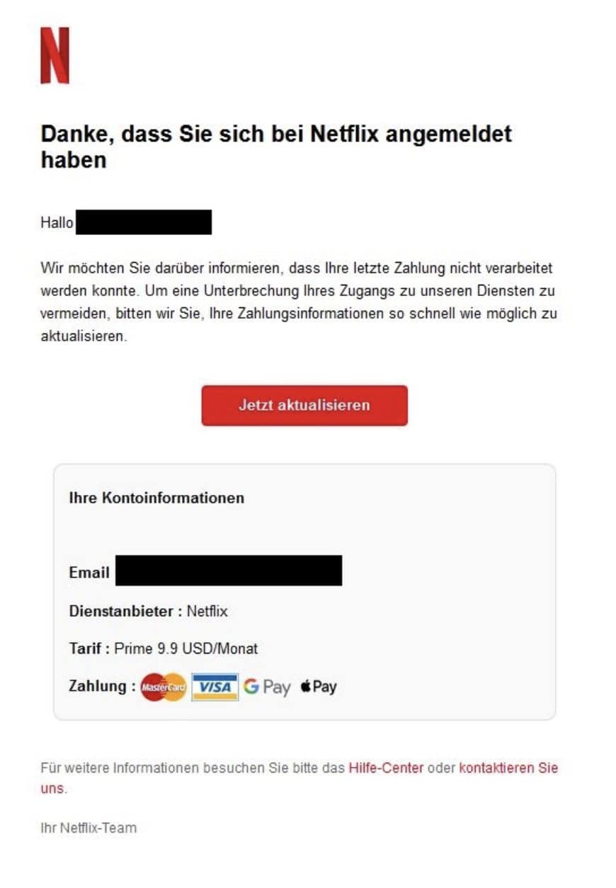 Netflix Phishing Mail/SMS