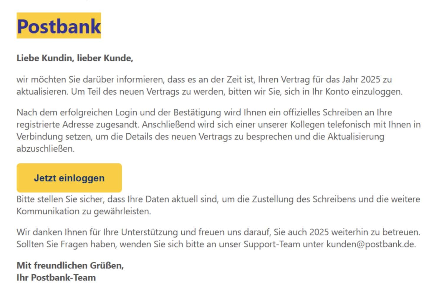 Postbank Phishing Mail/SMS