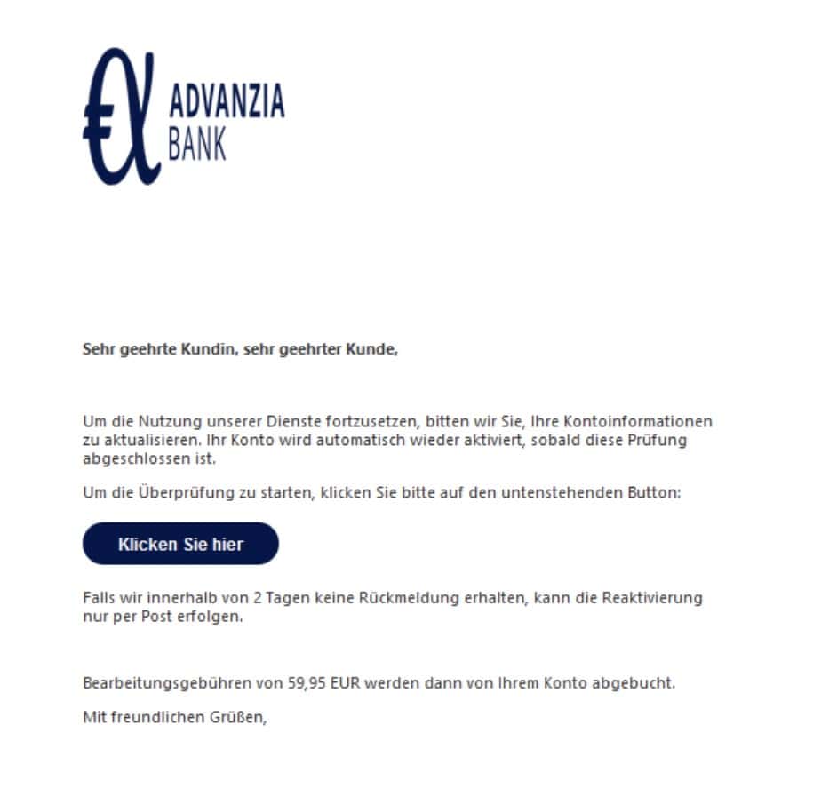 Advanzia Phishing Mail/SMS