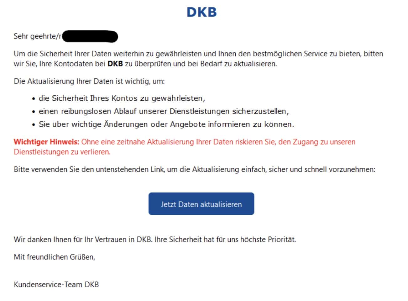 DKB Phishing Mail/SMS