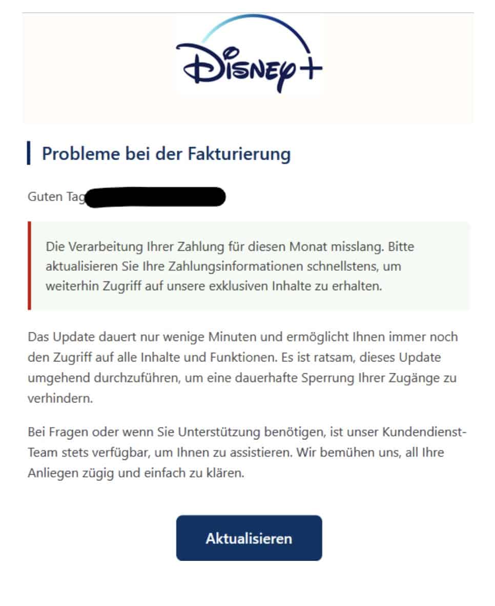 Disney+ Phishing Mail/SMS