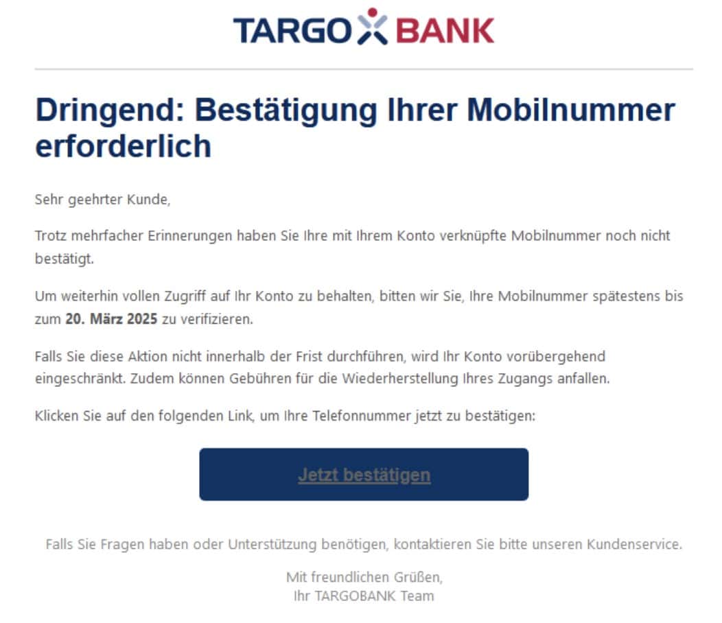 Targobank Phishing Mail/SMS