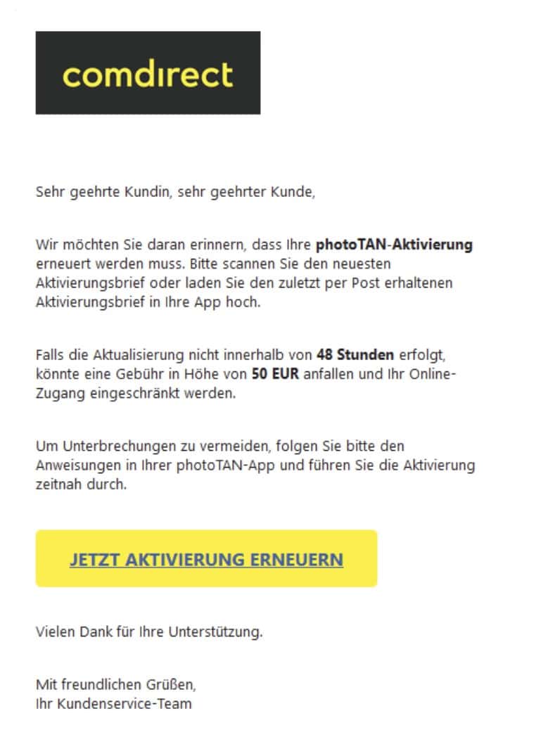 Comdirect Phishing Mail/SMS