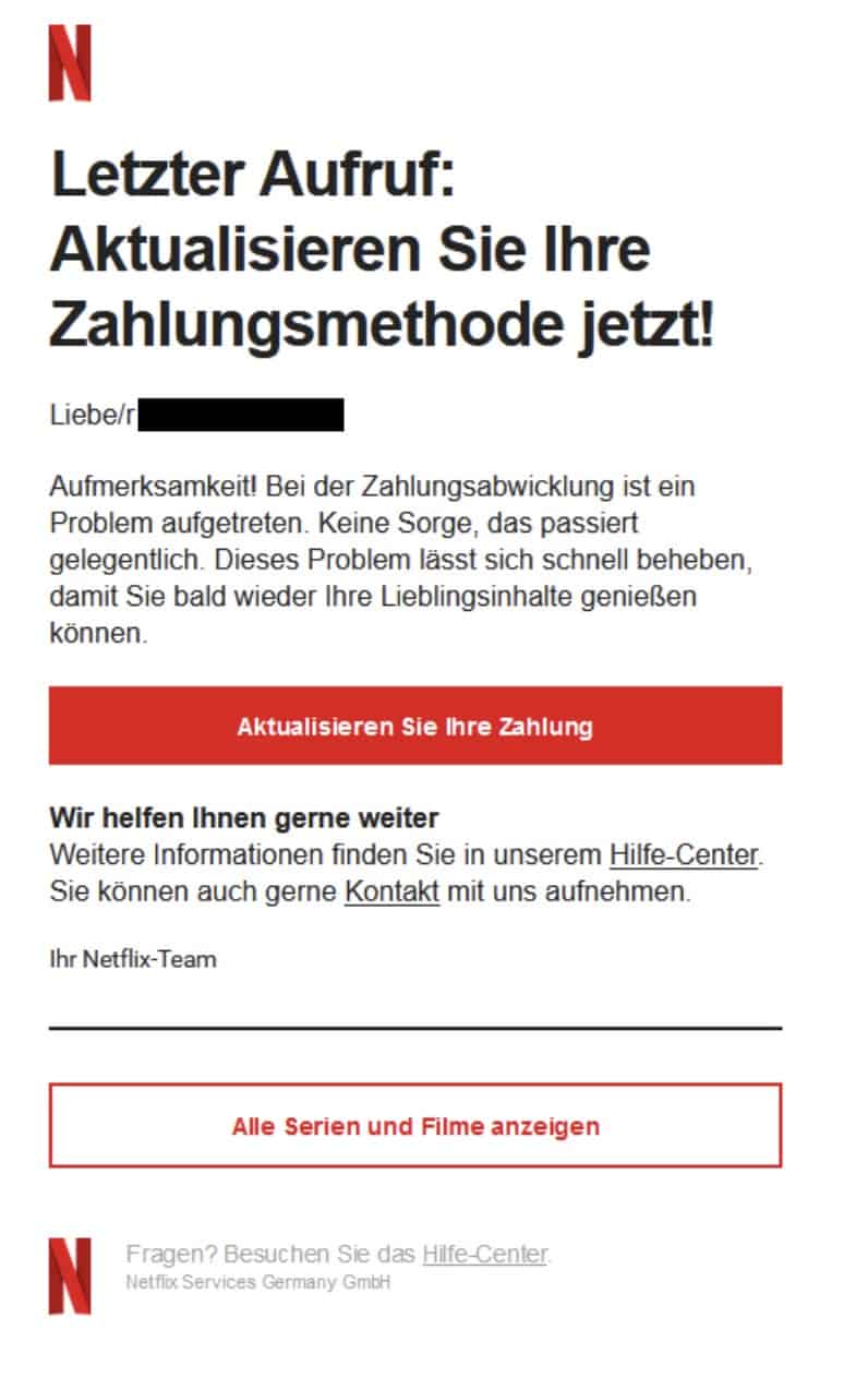 Netflix Phishing Mail/SMS