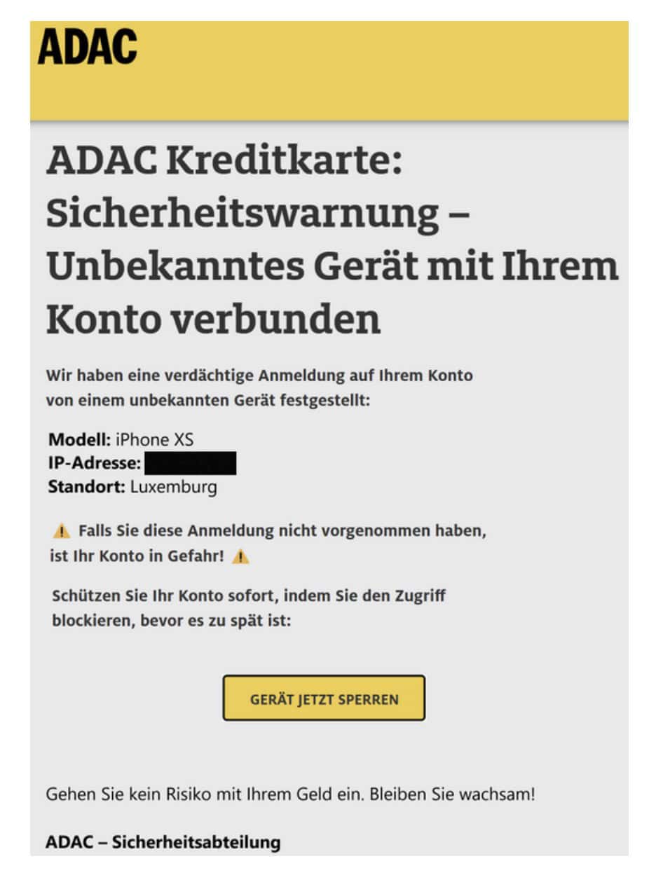 ADAC Angebliche verdächtige Anmeldung