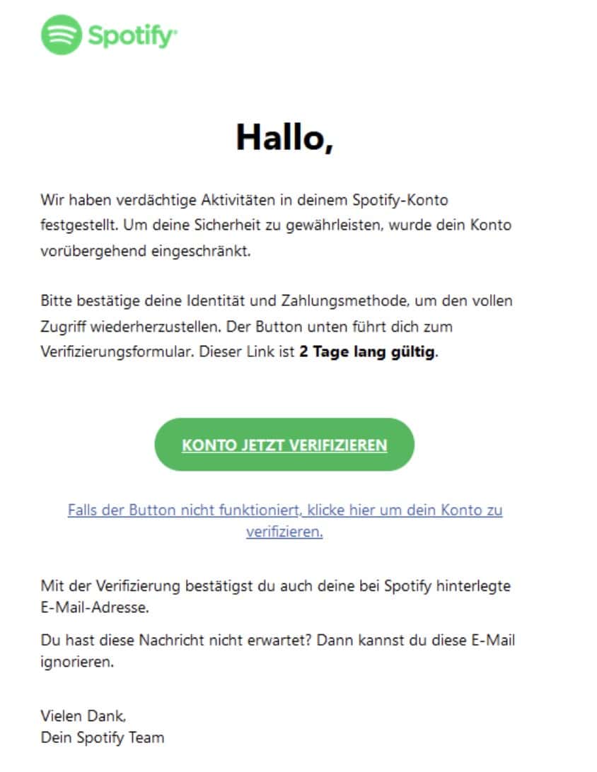 Spotify Phishing Mail/SMS