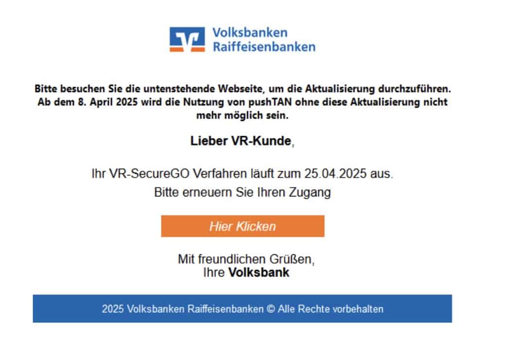 Volksbank Phishing Mail/SMS