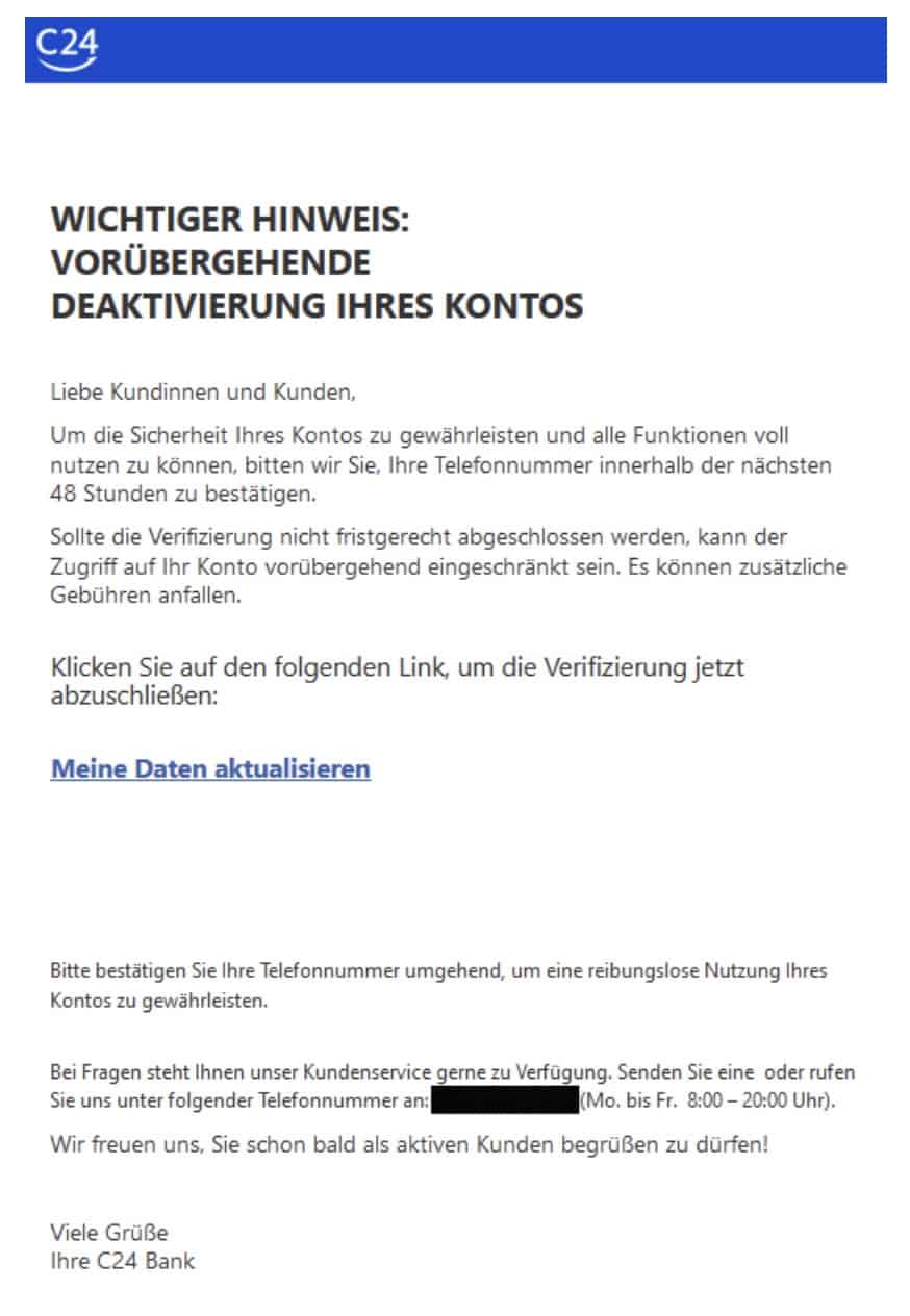 C24 Bank Phishing Mail/SMS