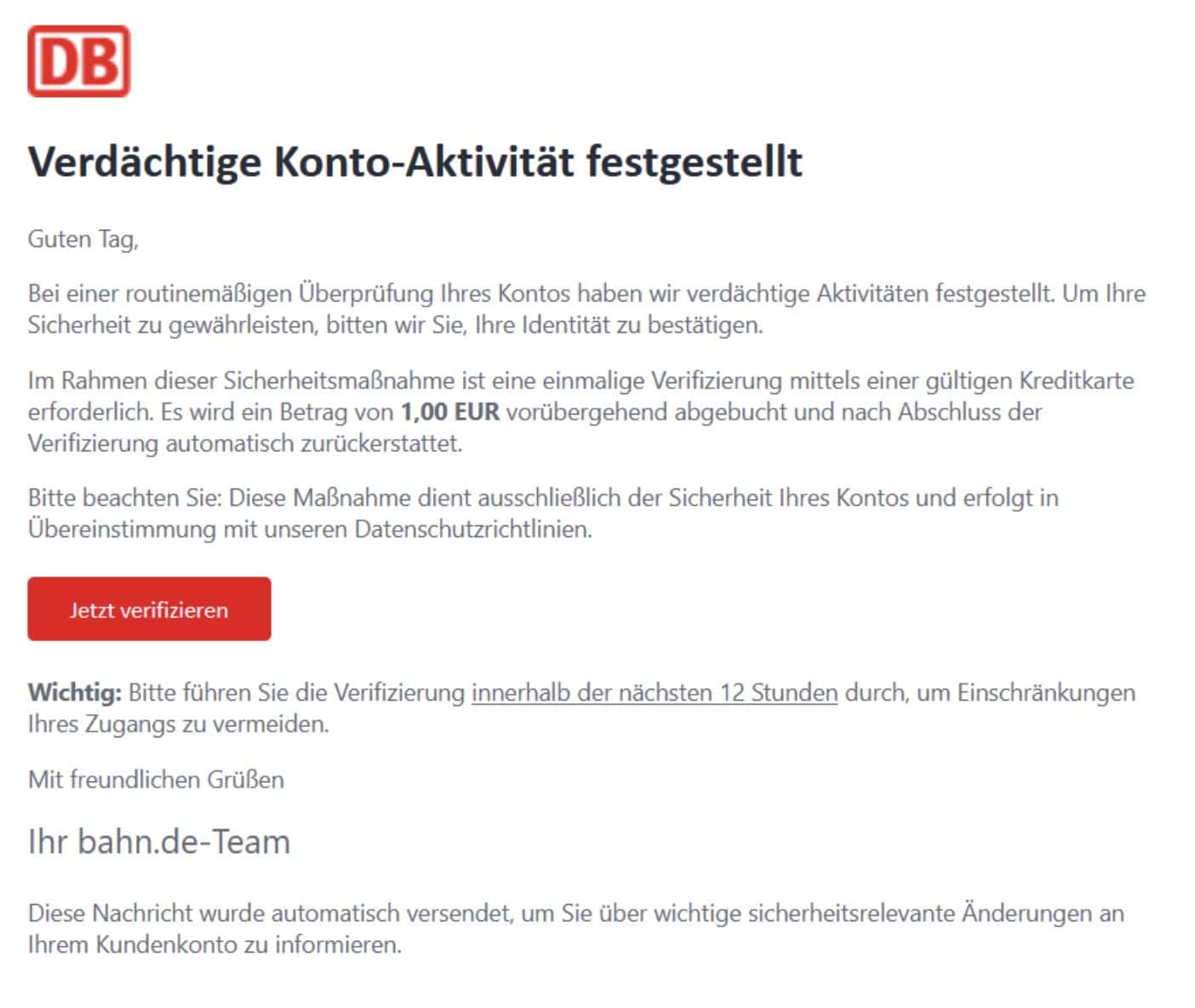 Deutsche Bahn Phishing Mail/SMS
