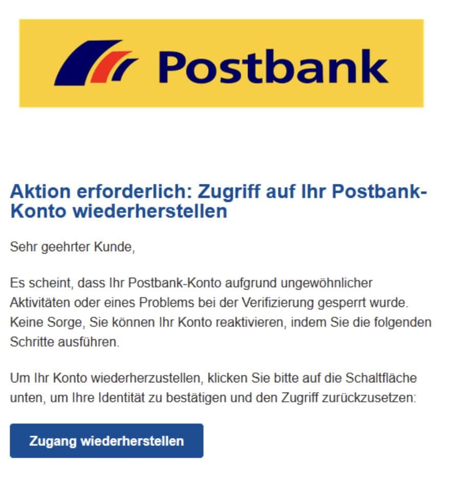 Postbank Phishing Mail/SMS
