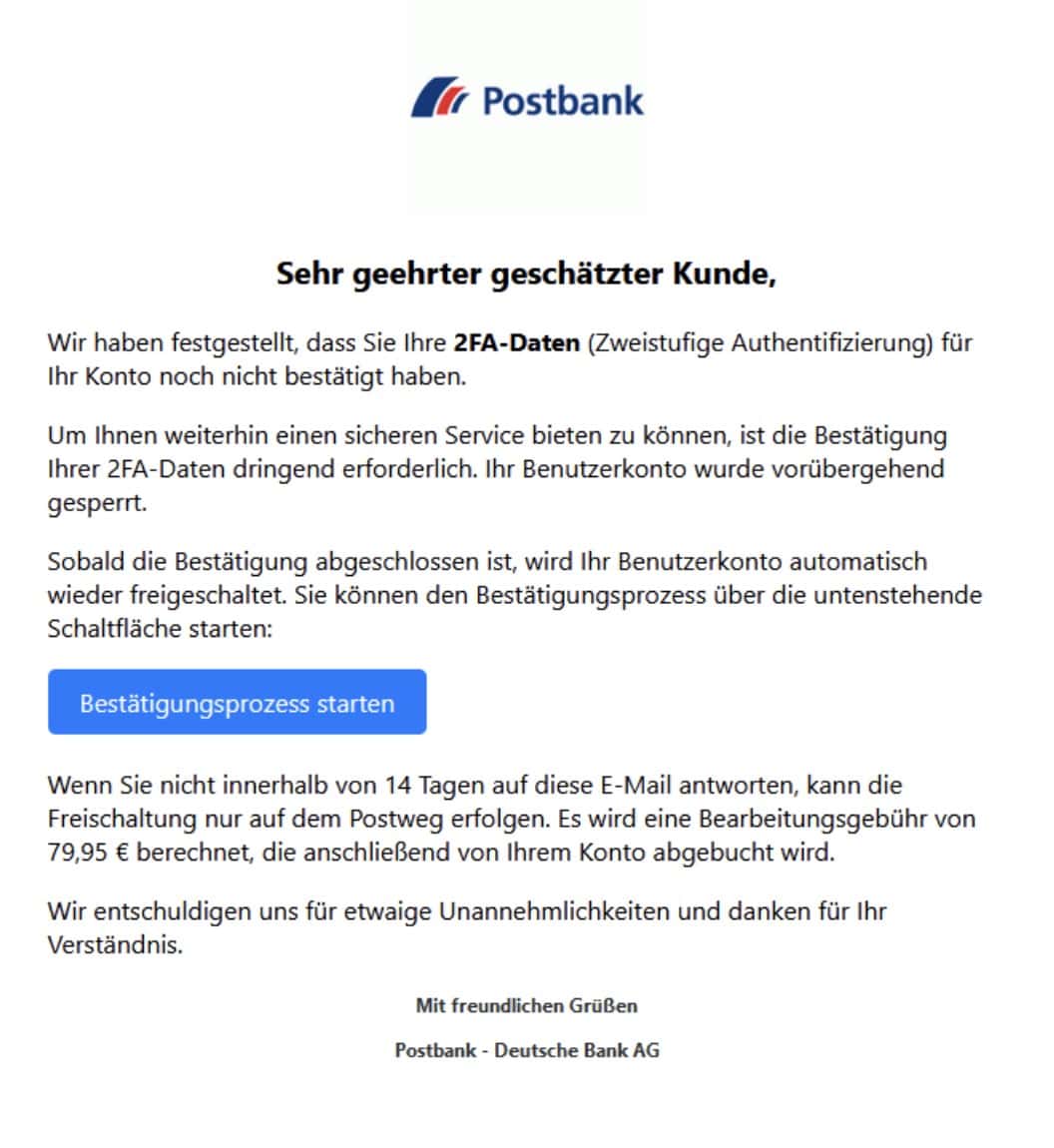 Postbank Phishing Mail/SMS