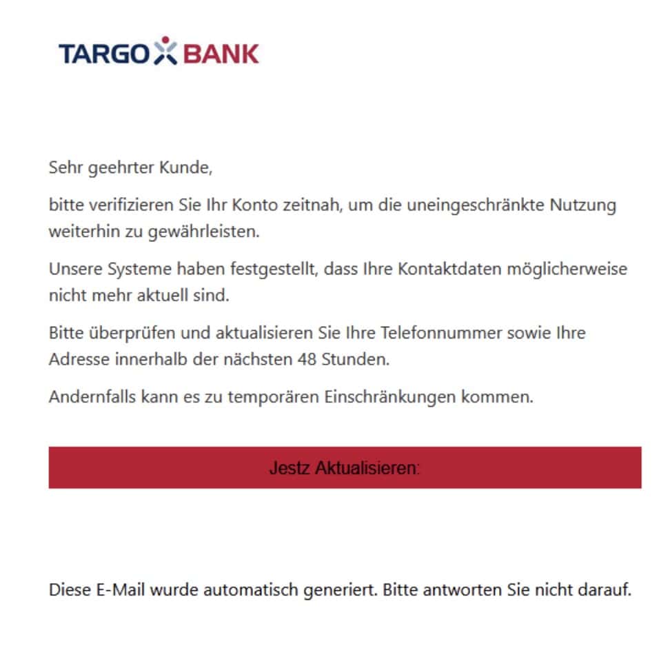 Targobank Phishing Maili/SMS