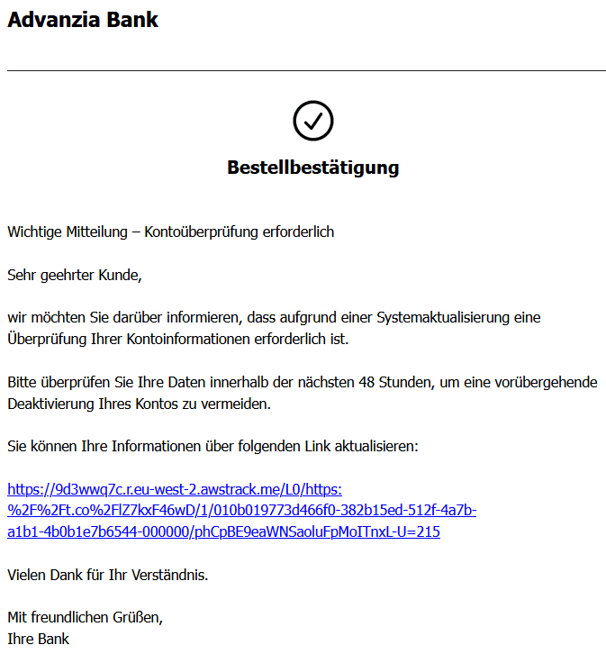 Advanzia Phishing E-Mail