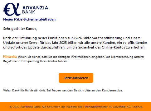 Advanzia Bank Phishing E-Mail